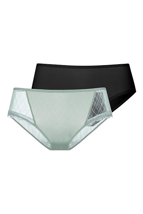 2-PACK WOMAN HIPSTER SLIP OF MICROFIBER WITH FANSY MESH AND LACE TRIMMING - IMANI-2PP