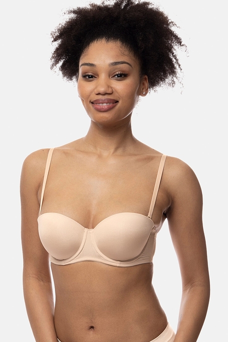 WOMAN STRAPLESS BALCONY BRA LIGHT PADDED WIRED WITH REMOVABLE MULTI-WAY STRAPS AND EXTRA TRANSPARENT ONES
