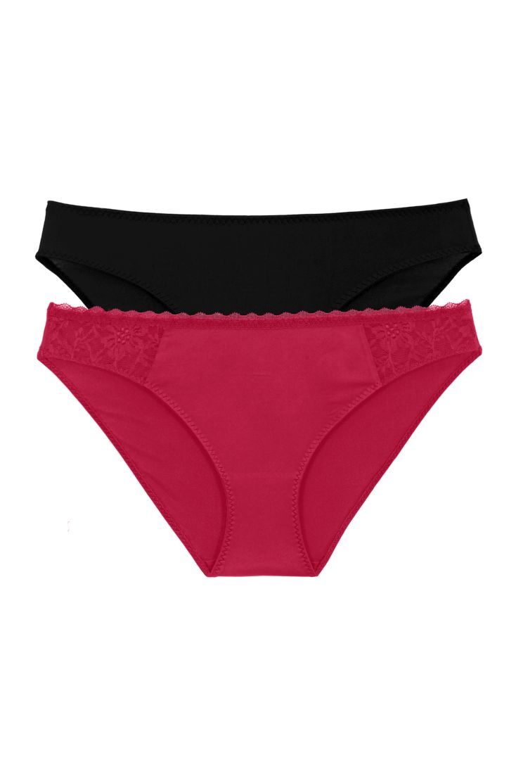 2-PACK ΓΥΝΑΙΚΕΙΟ BIKINI ΣΛΙΠ ΚΑΝΟΝΙΚΗΣ ΠΙΣΩ ΚΑΛΥΨΗΣ ΜΕ FLORAL ΔΑΝΤΕΛΑ ΣΤΟ ΠΛΑΪ-SONIA-2PP BRIEF