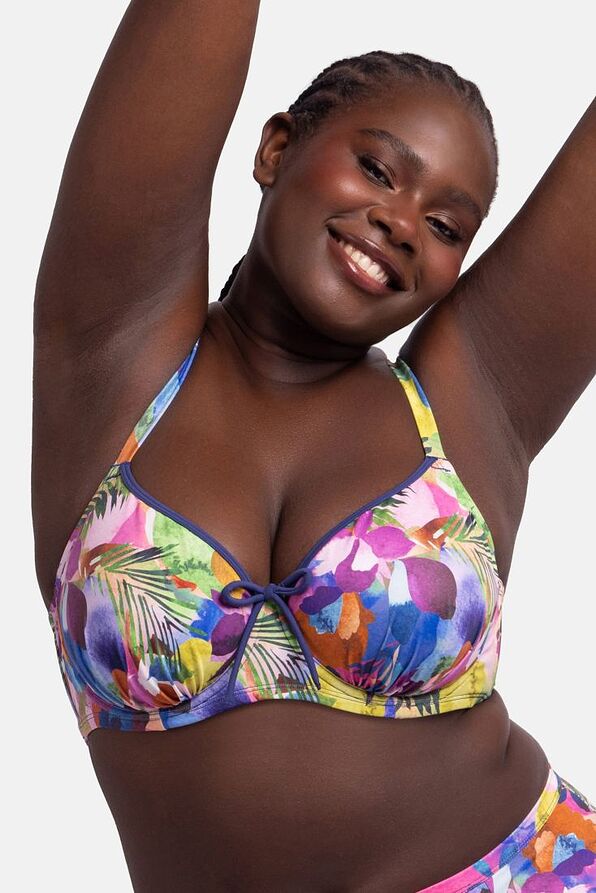 BIKINI TOP CUP D UNPADDED WITH FLORAL PRINT-MIQUELA CURVES