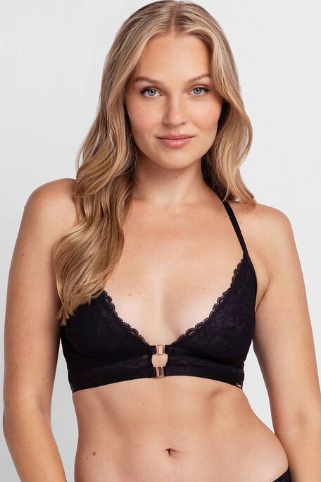 BRALETTE BRA CUP B-E UNPADDED WIRELESS WITH FRONT CLASP LACE & MESH-EMORY