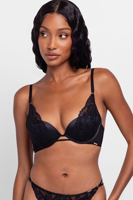 PLUNGE TRIANGLE BRA LIGHT PADDED WIRED WITH FLORAL LACE AND SATIN DETAILS-LYRA-SATIN