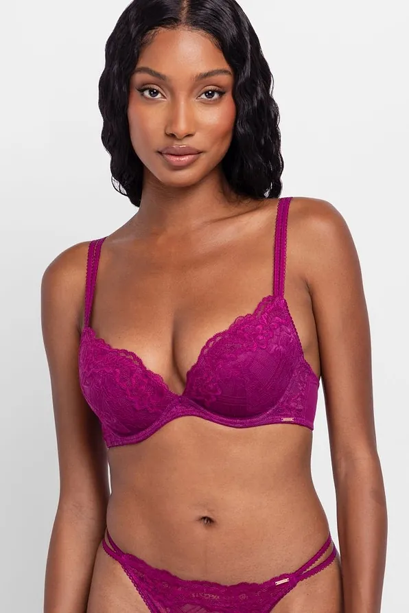 PUSH UP PLUNGE BRA WIRED WITH FLORAL LACE-ORIGINS-LACE