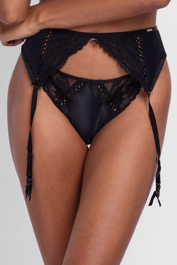 WOMAN SUSPENDER BELT WITH FLORAL LACE AND SATIN DETAILS-LYRA-SATIN