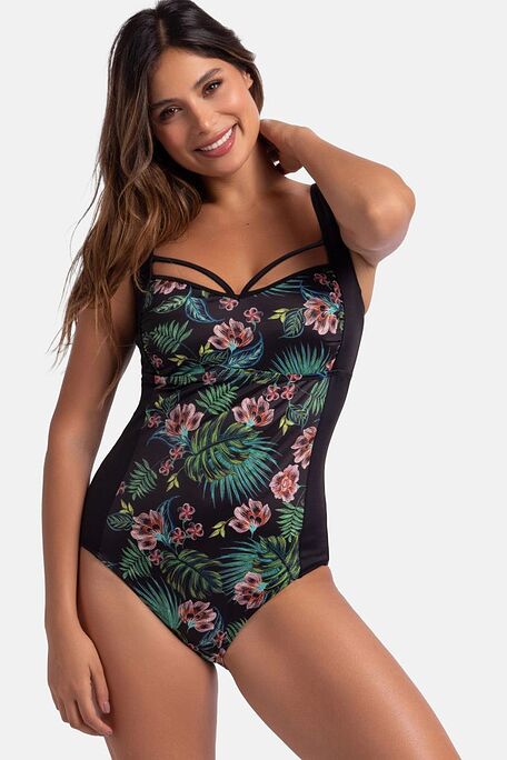 ONEPIECE BODYSHAPING SWIMSUIT CUP B-E WITH FLORAL PRINT & HIGH BACK-MANDIKA CURVES