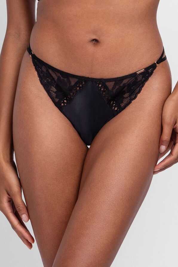 WOMAN STRING KNICKERS WITH FLORAL LACE AND SATIN DETAILS-LYRA-SATIN