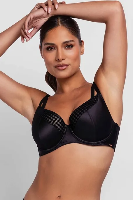 DEMI CURVES BRA LIGHT PADDED WIRED WITH FLOCKED MESH PIED DE POULE & SATIN BASE-JULIANNA