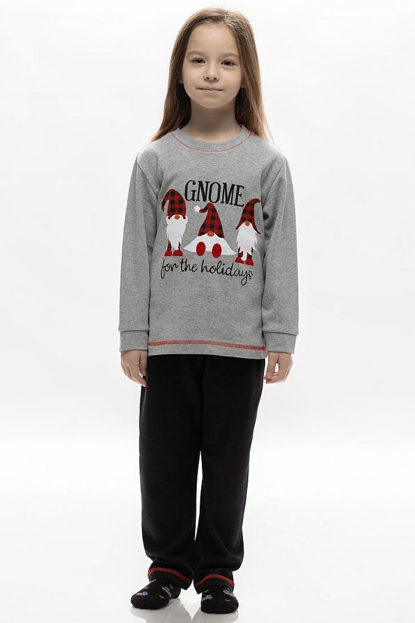 ΠΑΙΔΙΚΗ ΜΑΚΡΙΑ ΒΑΜΒΑΚΕΡΗ ΠΙΤΖΑΜΑ ΜΕ ΧΡΙΣΤΟΥΓΕΝΝΙΑΤΙΚΟ ΤΥΠΩΜΑ "GNOME FOR THE HOLIDAYS"