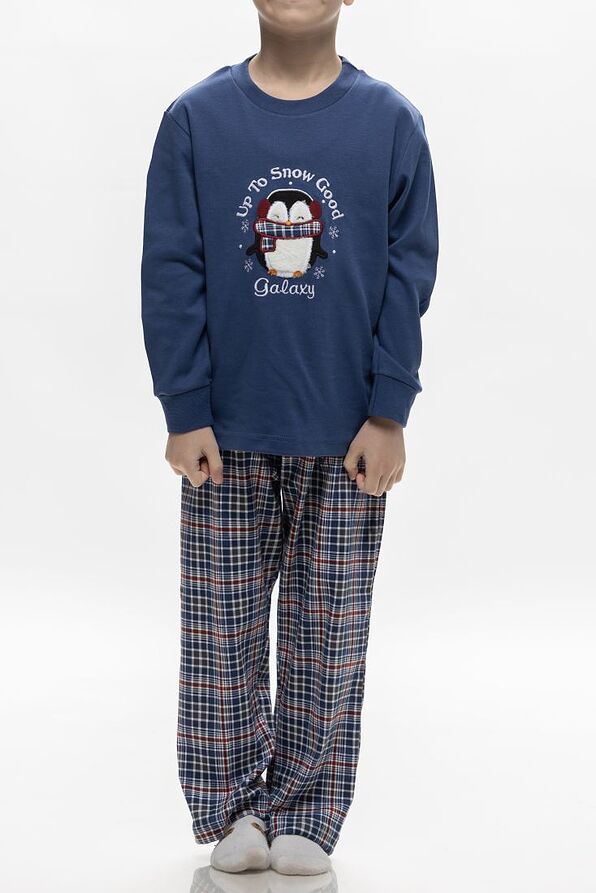 ΠΑΙΔΙΚΗ ΜΑΚΡΙΑ ΒΑΜΒΑΚΕΡΗ INTERLOCK ΠΙTΖΑΜΑ ΜΕ ΚΕΝΤΗΜΑ ΠΙΓΚΟΥΙΝΟ ΚΑΙ ΚΑΡΟ ΠΑΝΤΕΛΟΝΙ