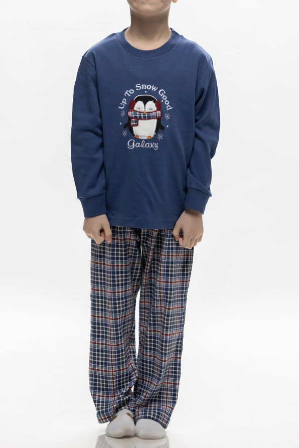 ΠΑΙΔΙΚΗ ΜΑΚΡΙΑ ΒΑΜΒΑΚΕΡΗ INTERLOCK ΠΙTΖΑΜΑ ΜΕ ΚΕΝΤΗΜΑ ΠΙΓΚΟΥΙΝΟ ΚΑΙ ΚΑΡΟ ΠΑΝΤΕΛΟΝΙ