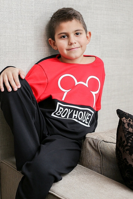 BOY KIDS COTTON PYJAMAS BOY HOUSE MOUSE EARS PRINT PATTERN AND OPEN LEGS