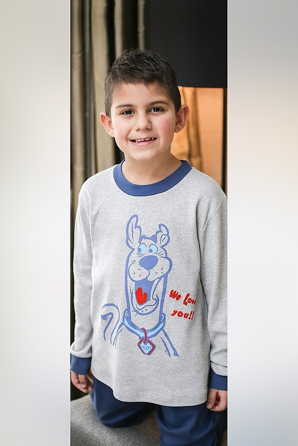 BOY KIDS COTTON PYJAMAS SCOOBY-DOO DOG PRINT PATTERN AND ANKLE CUFFED LEGS
