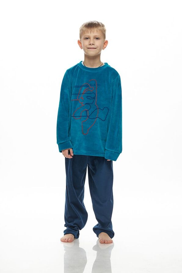 BOY KID LONG VELVET PYJAMAS WITH CUFFED SLEEVES