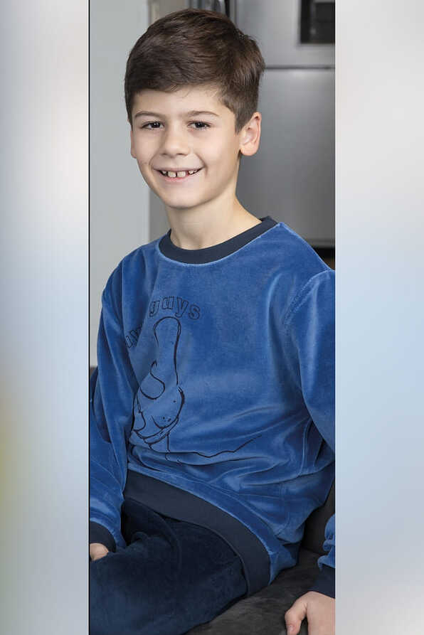 BOY KIDS LONG VELOUR PYJAMAS THUMB UP PRINT