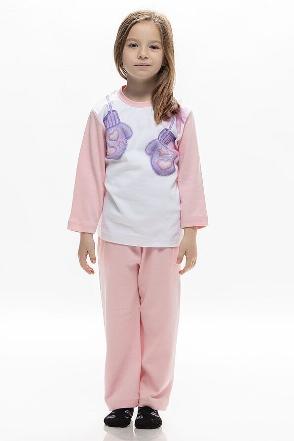GIRLS' LONG COTTON INTERLOCK PYJAMAS WITH WINTER GLOVES PRINT