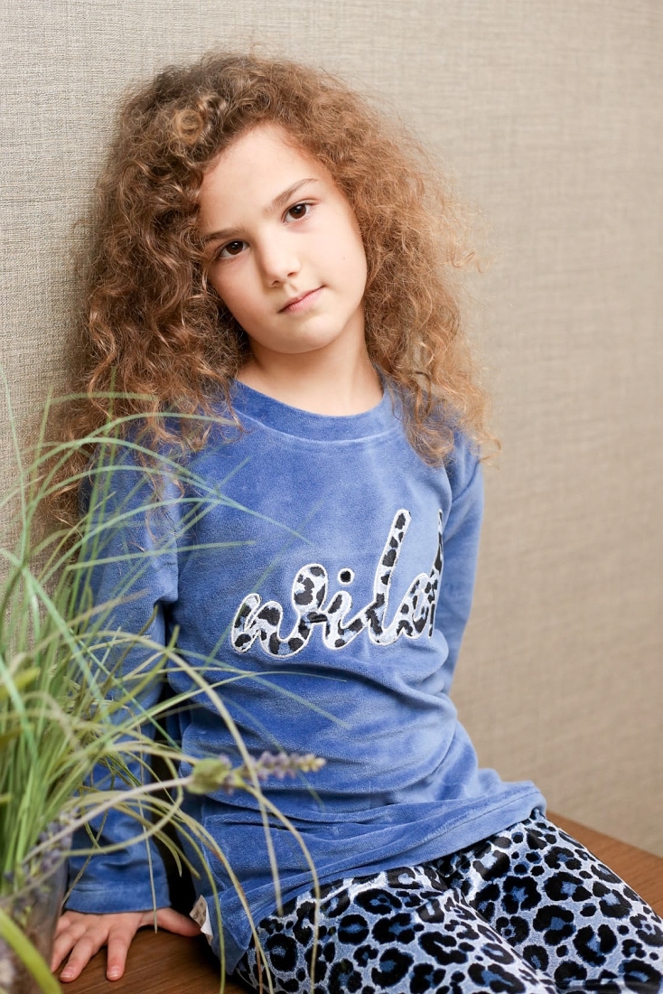 GIRL KIDS COTTON VELOUR PYJAMAS WILD EMBROIDERY ANIMAL PATTERN OPEN LEGS