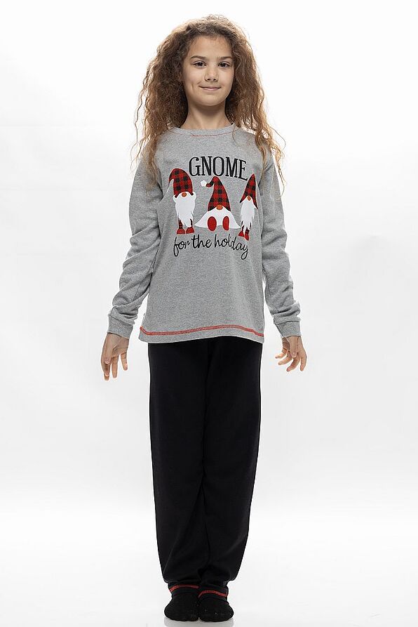 TEEN LONG COTTON PYJAMAS WITH CHRISTMAS PRINT "GNOME FOR THE HOLIDAYS"