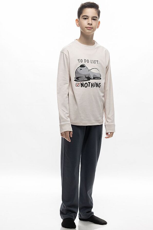 TEEN UNISEX LONG COTTON PYJAMAS WITH "TO DO LIST...NOTHING" PRINT