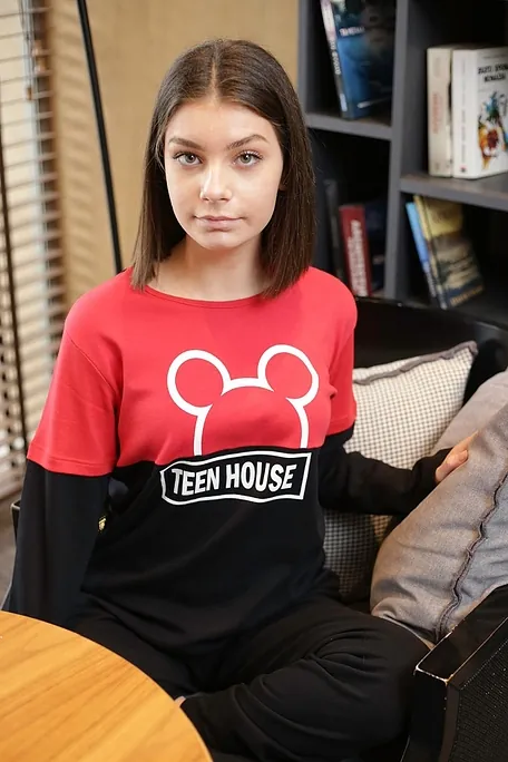 GIRL TEENS COTTON PYJAMAS TEEN HOUSE MOUSE EARS PRINT PATTERN OPEN LEGS