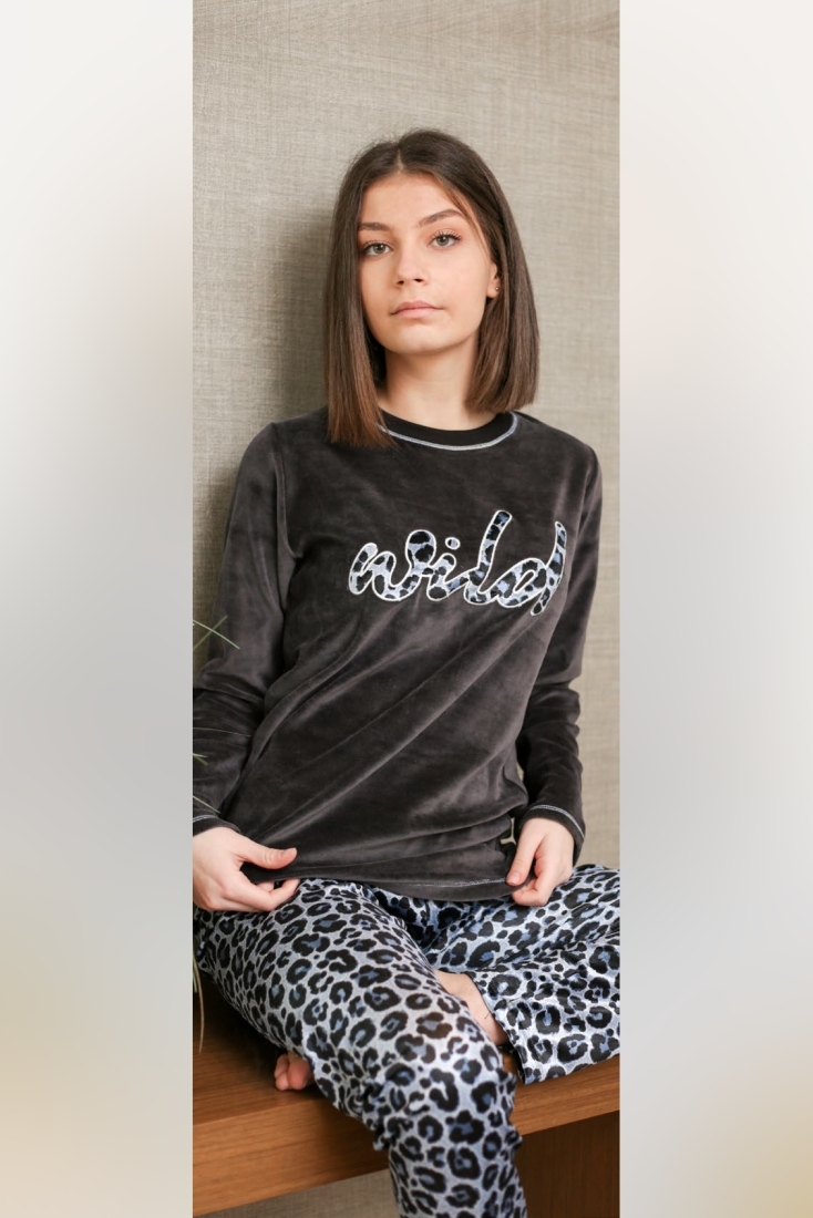 GIRL TEENS COTTON VELOUR PYJAMAS WILD EMBROIDERY ANIMAL PATTERN OPEN LEGS