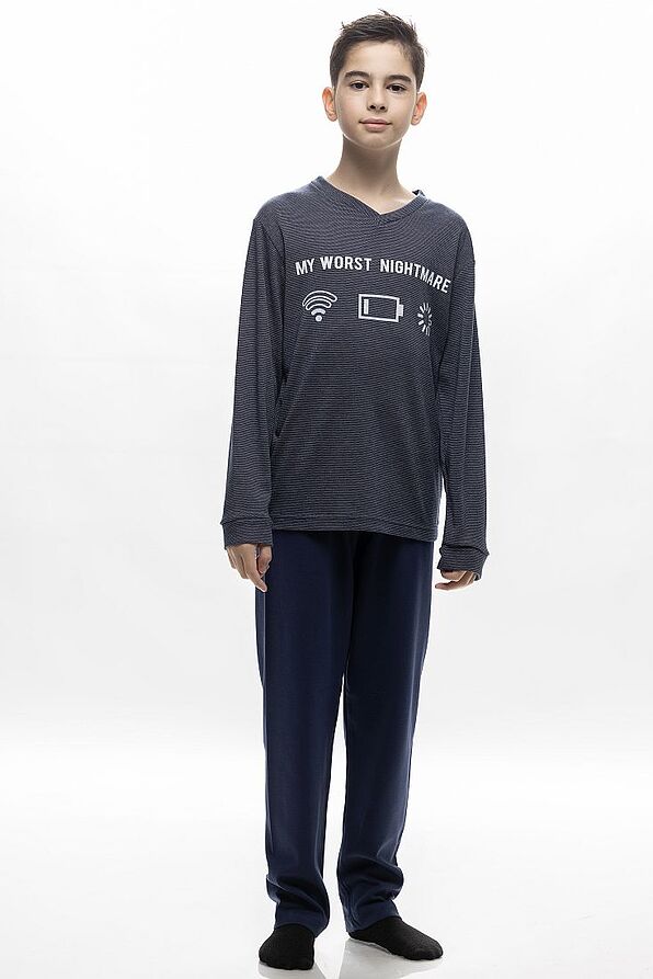 BOY TEEN LONG COTTON INTERLOCK JACQUARD PYJAMAS WITH "MY WORST NIGHTMARE" PRINT