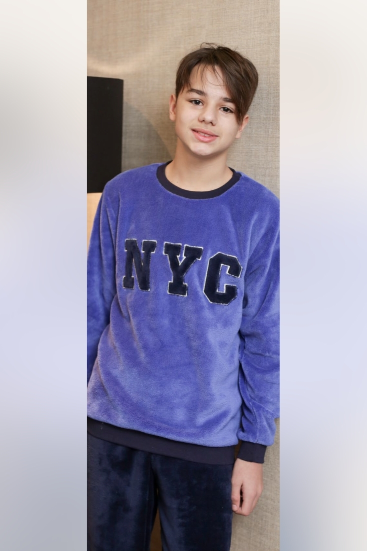 ΑΓΟΡΙΣΤΙΚΗ ΕΦΗΒΙΚΗ ΠΙΤΖΑΜΑ FLEECE ΜΕ ΚΕΝΤΗΜΑ &quot;NYC&quot; ΑΝΟΙΧΤΟ ΜΠΑΤΖΑΚΙ