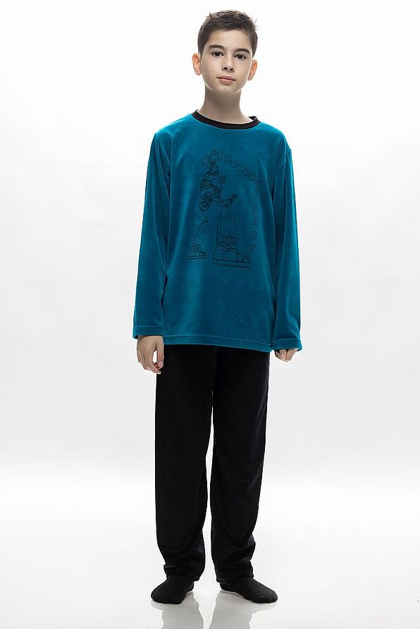 TEEN BOYS LONG COTTON VELVET PYJAMAS WITH GALAXY ROBOT PRINT