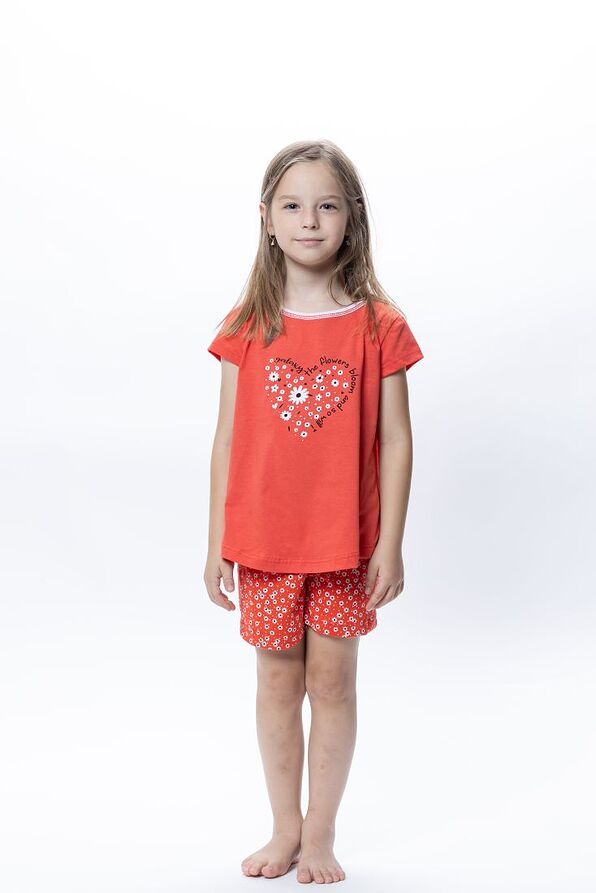 GIRL KIDS SHORT COTTON PYJAMAS WITH FLORAL & HEART PRINT