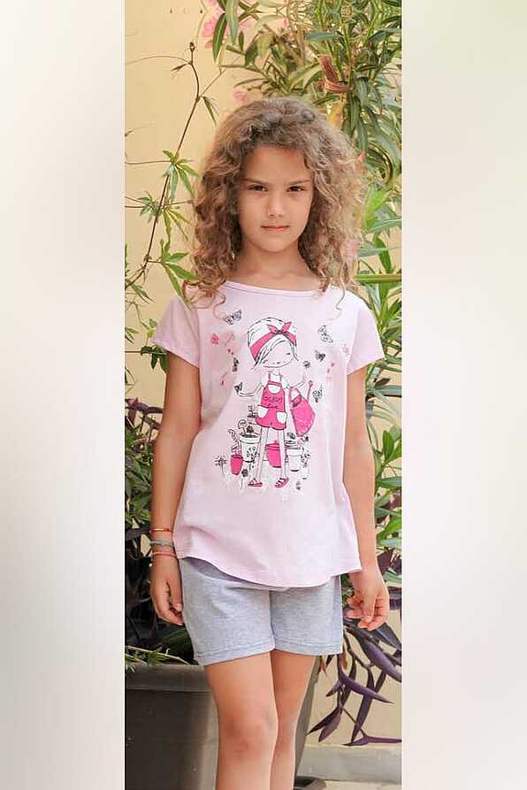 GIRL KIDS SHORT COTTON PYJAMAS GIRL PRINT