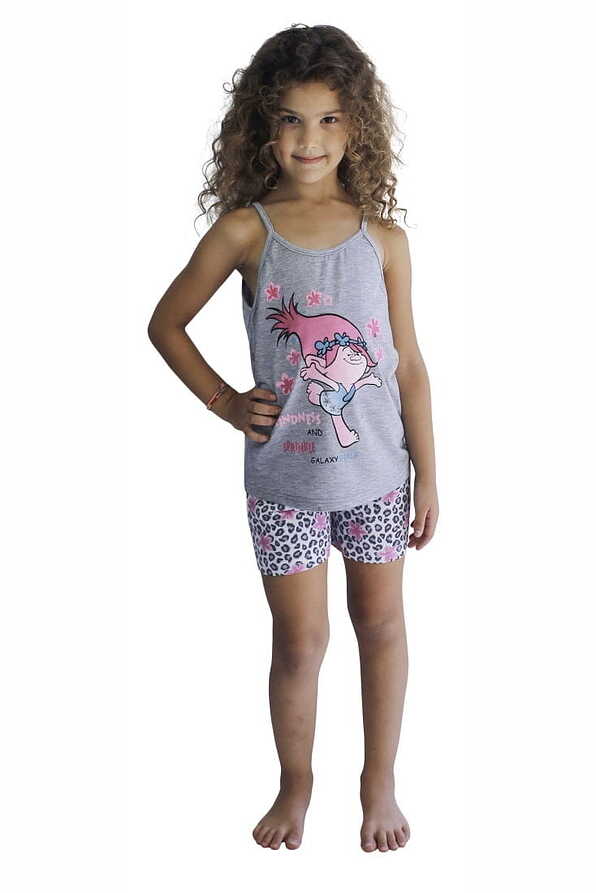 GIRL TROLLS AND LEOPARD COTTON SHORT PYJAMAS SPAGHETTI STRAPS