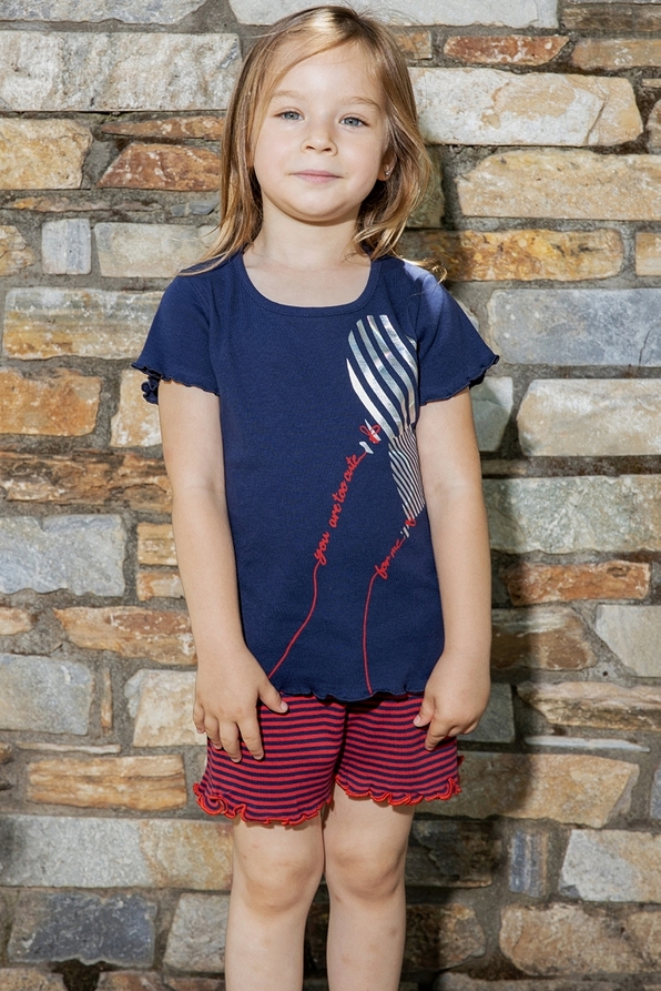 GIRL KIDS SHORT COTTON PYJAMAS WITH HEARTS PRINT AND STRIPY SHORTS