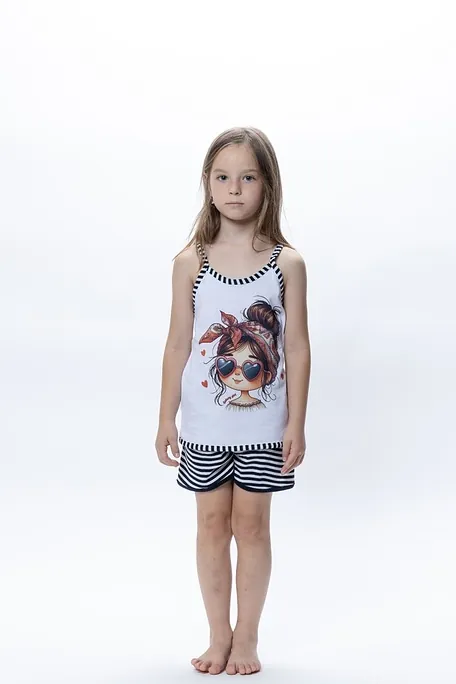 ΚΟΡΙΤΣΙΣΤΙΚΗ ΠΑΙΔΙΚΗ ΚΟΝΤΗ ΒΑΜΒΑΚΕΡΗ ΡΙΜΠ ΠΙΤΖΑΜΑ ΜΕ ΤΥΠΩΜΑ FASHION GIRL & ΡΙΓΕ ΣΟΡΤΣ