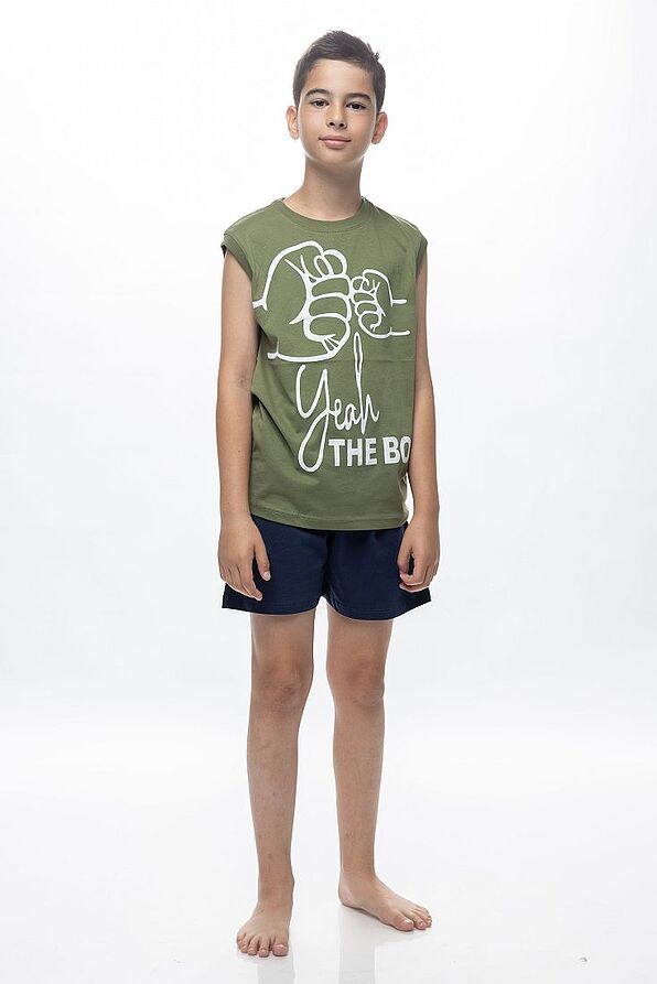 BOY TEENS SHORT COTTON PYJAMAS SLEEVELESS WITH BRO FIST PRINT
