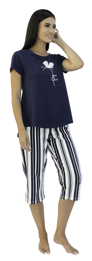WOMAN COTTON STRIPES CAPRI PYJAMAS SHORT SLEEVES