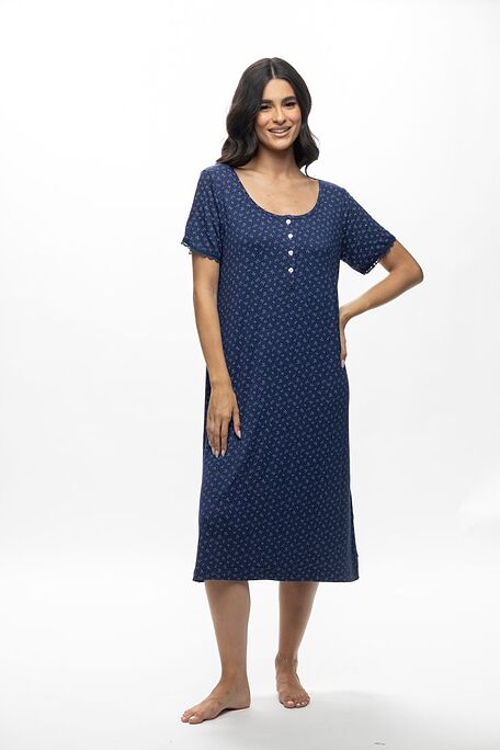 WOMAN LONG VISCOSE NIGHTDRESS WITH DEEP SERAPH NECK AND FLORAL WITH DOTS PATTERN