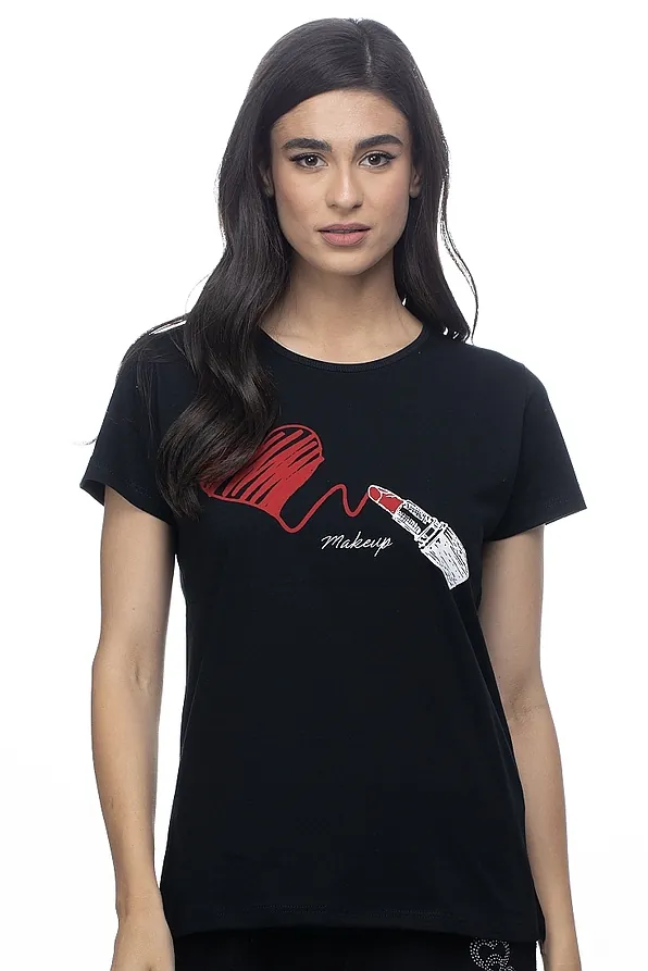 ΓΥΝΑΙΚΕΙΟ ΒΑΜΒΑΚΕΡΟ T-SHIRT ΜΕ ΤΥΠΩΜΑ MAKEUP