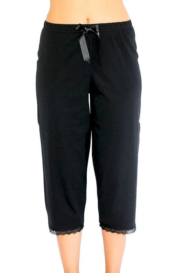 WOMAN COTTON CAPRI PANTS PLAIN WITH LACE TRIMMING