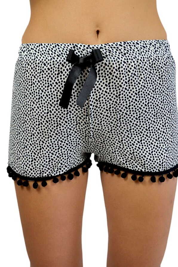 WOMAN COTTON SHORTS DOTS PRINT WITH POM-POM TRIMMING