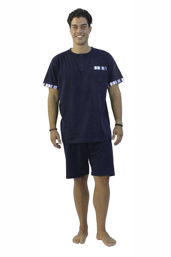 MAN COTTON PYJAMAS SET 3-PIECES SHORT SLEEVES BERMUDA AND LONG PANTS