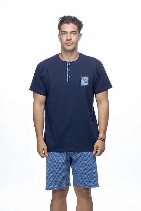 ΑΝΔΡΙΚΟ ΣΕΤ ΒΑΜΒΑΚΕΡΗΣ ΠΙΤΖΑΜΑΣ 3ΤΜΧ ΑΠΌ ΜΟΝΟΧΡΩΜΗ ΜΠΛΟΥΖΑ ΠΑΤΙΛΕΤΑ ΜΑΚΡΥ ΠΑΝΤΕΛΟΝΙ ΚΑΙ ΒΕΡΜΟΥΔΑ ΚΑΡΟ