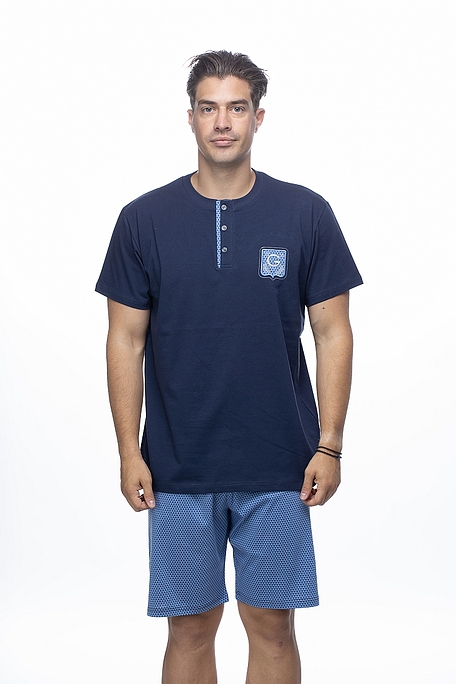 ΑΝΔΡΙΚΟ ΣΕΤ ΒΑΜΒΑΚΕΡΗΣ ΠΙΤΖΑΜΑΣ 3ΤΜΧ ΑΠΌ ΜΟΝΟΧΡΩΜΗ ΜΠΛΟΥΖΑ ΠΑΤΙΛΕΤΑ ΜΑΚΡΥ ΠΑΝΤΕΛΟΝΙ ΚΑΙ ΒΕΡΜΟΥΔΑ ΚΑΡΟ