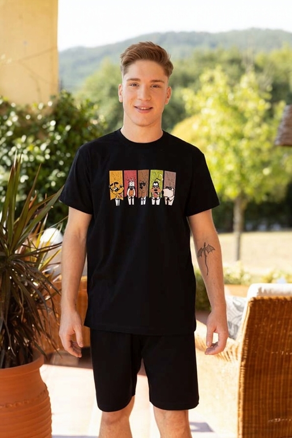 MAN SHORT COTTON PYJAMAS WITH DOG GANG PRINT