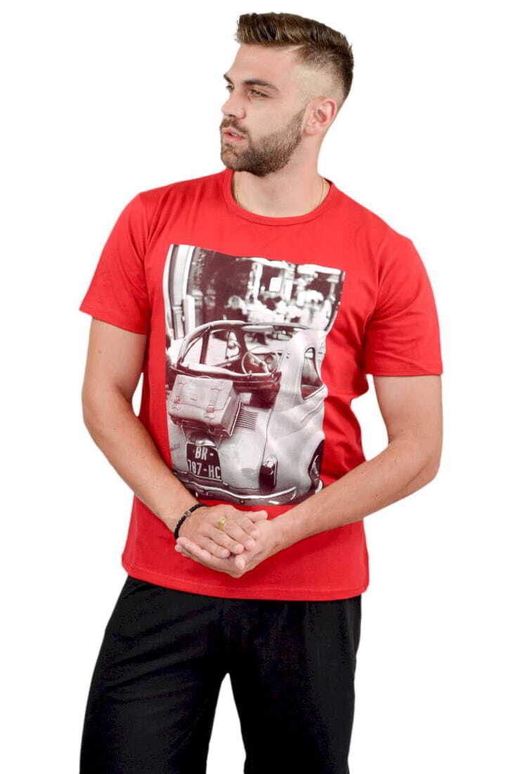 ΑΝΔΡΙΚΟ ΒΑΜΒΑΚΕΡΟ T-SHIRT ΜΕ ΤΥΠΩΜΑ ΑΥΤΟΚΙΝΗΤΟ