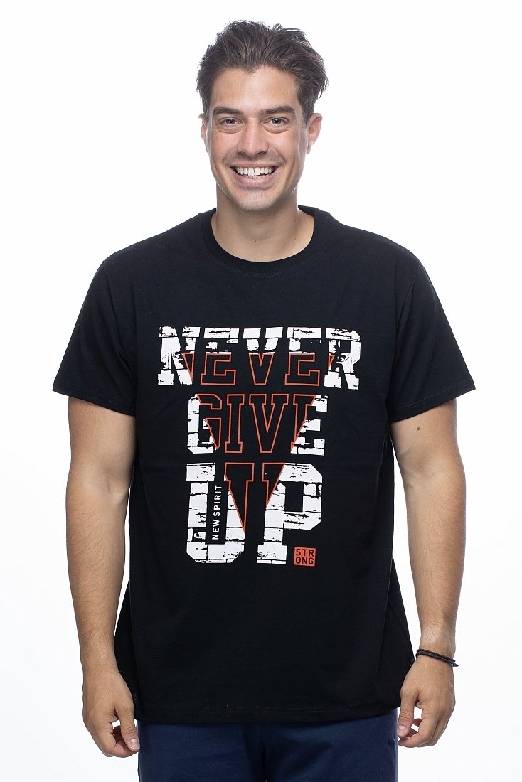 ΑΝΔΡΙΚΟ ΒΑΜΒΑΚΕΡΟ T-SHIRT ΜΕ ΤΥΠΩΜΑ NEVER GIVE UP