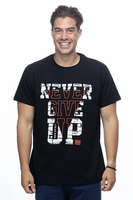 ΑΝΔΡΙΚΟ ΒΑΜΒΑΚΕΡΟ T-SHIRT ΜΕ ΤΥΠΩΜΑ NEVER GIVE UP