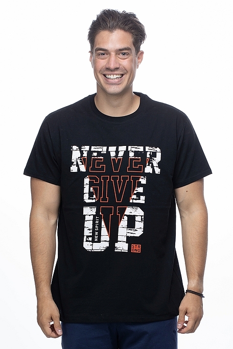 ΑΝΔΡΙΚΟ ΒΑΜΒΑΚΕΡΟ T-SHIRT ΜΕ ΤΥΠΩΜΑ NEVER GIVE UP