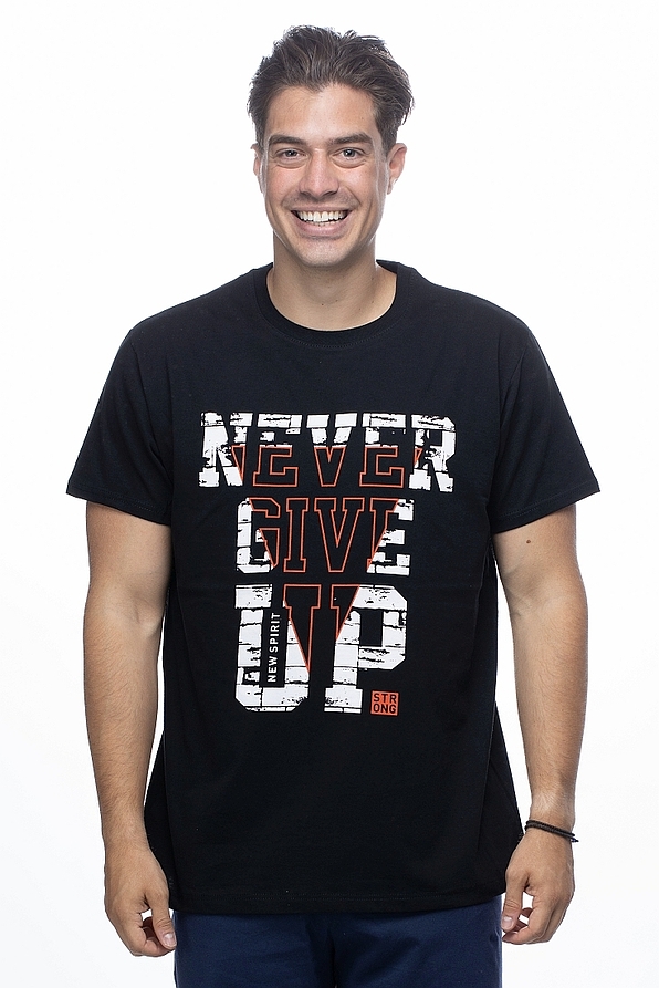 ΑΝΔΡΙΚΟ ΒΑΜΒΑΚΕΡΟ T-SHIRT ΜΕ ΤΥΠΩΜΑ NEVER GIVE UP