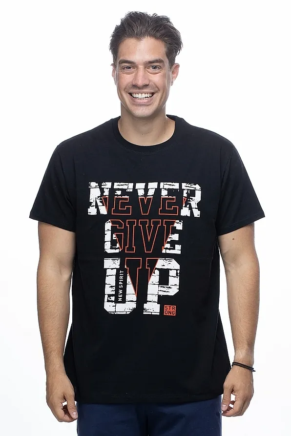 ΑΝΔΡΙΚΟ ΒΑΜΒΑΚΕΡΟ T-SHIRT ΜΕ ΤΥΠΩΜΑ NEVER GIVE UP