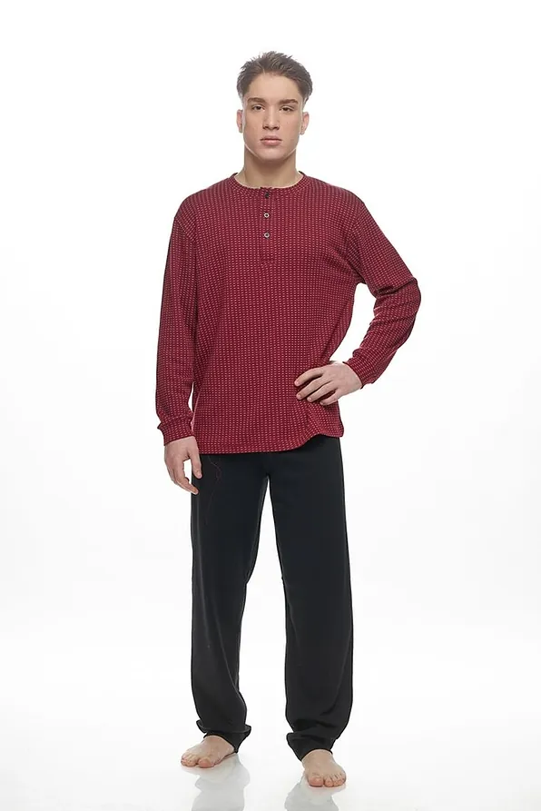 MAN LONG COTTON JACQUARD PYJAMAS SERAPH NECKLINE AND CUFFED LEG PANTS