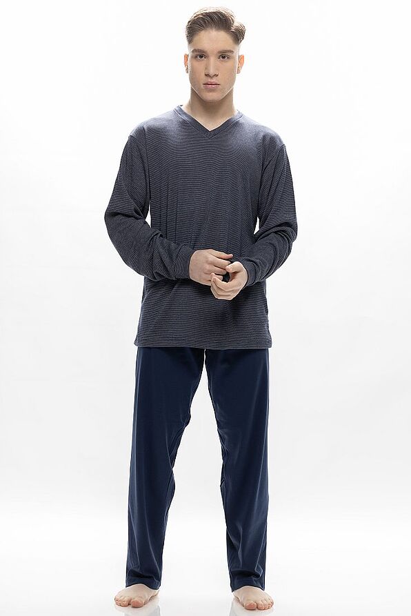 MAN LONG COTTON INTERLOCK JACQUARD PYJAMAS WITH V NECKLINE